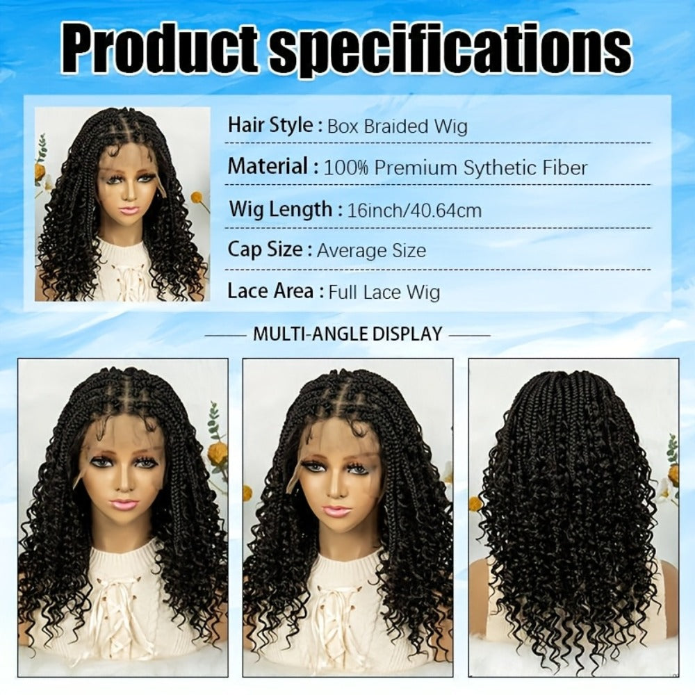 Goddess Braided Wig Knotless Bohemian Square Braid Full Lace Curly Wave 14-16 Inch Black Burgundy Brown Natural Hairline Protective Style Synthetic Wig for Women - product image 21