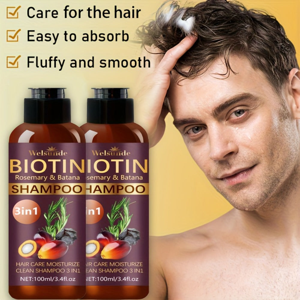 Biotin & Batana Oil Shampoo 2-Pack with Rosemary Extract – 3-in-1 Deep Moisture, Scalp Revitalizer & Damaged Hair Repair, Mild Natural Cleansing Formula, 100ml x2 (3.4 fl oz) - product image 5