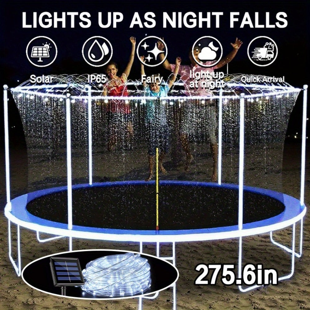 Solar LED Trampoline Lights 50 100 LEDs Colorful Rope Lights 8 Modes IP65 Waterproof Fits 8-16 Ft Trampolines Outdoor Safety Glow Night Light Kids Adults Multicolor White Blue for Patio & Backyard Use