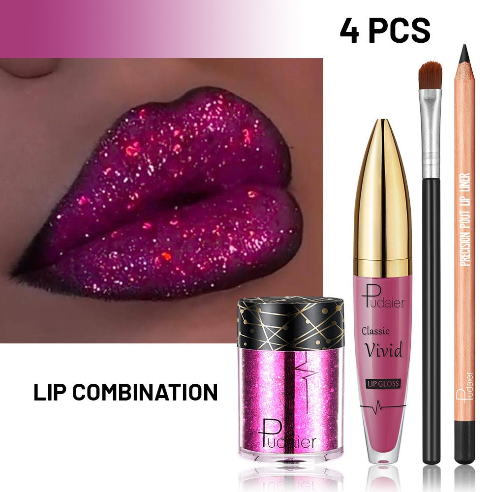 Metallic Glitter Lip Kit 4-Piece – Sparkling Lip Liner, High-Shine Lip Gloss, Chunky Glitter & Lip Brush Combo for Party, Festival, Rave & Holiday Makeup, Gift for Women - product image 5