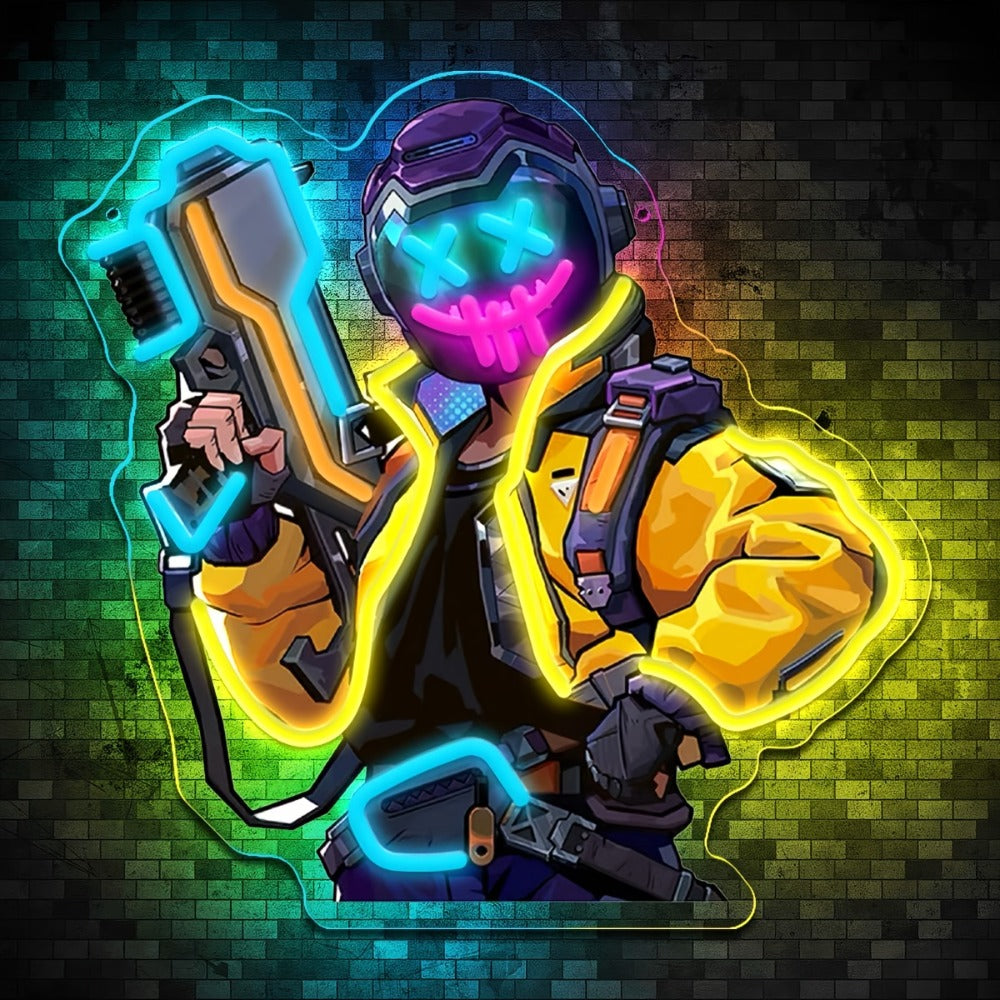 Neon Marksman LED Wall Art - UV Printed USB Powered Sniper Shooter Neon Sign for Game Room, Bar, Man Cave & Bedroom Wall Decor (Colorful / Yellow Sharpshooter) - product image 4