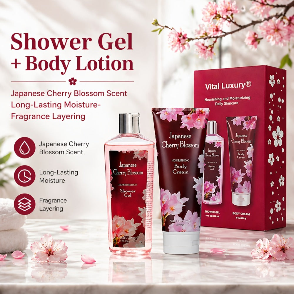 Cherry Blossom Body Wash Set for Women 8oz – Moisturizing Body Cream & Shower Gel Gift Set Light Non-Sticky Long-Lasting Floral Scent All Skin Types Valentine's Day Mother's Day Bi - product image