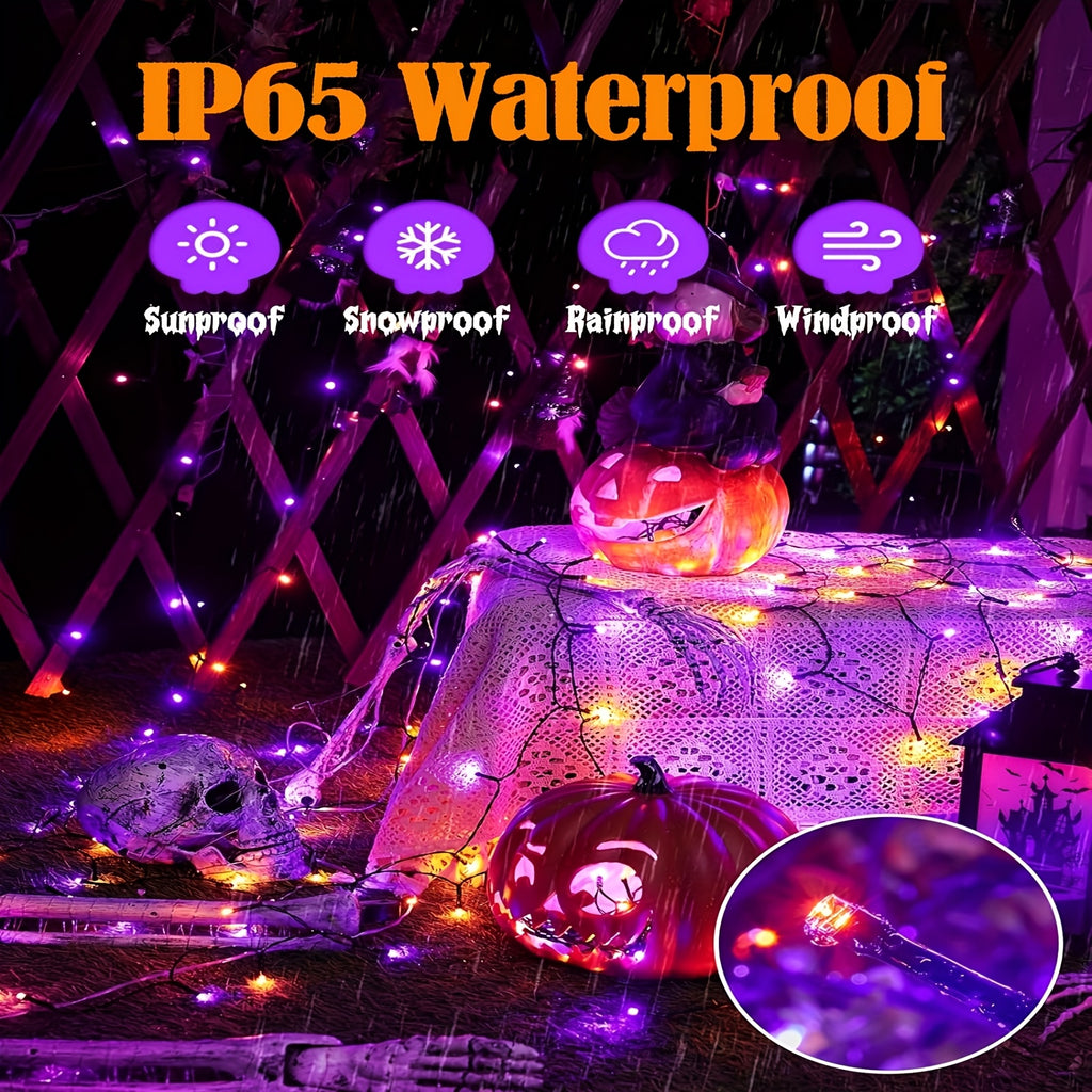 1 Pack of Solar Halloween String Lights, Spooky Vibe 39FT-100LED Fairy Lights in Orange and Purple for a Creepy Atmosphere, IP65 Outdoor Splash-Proof - product image 2