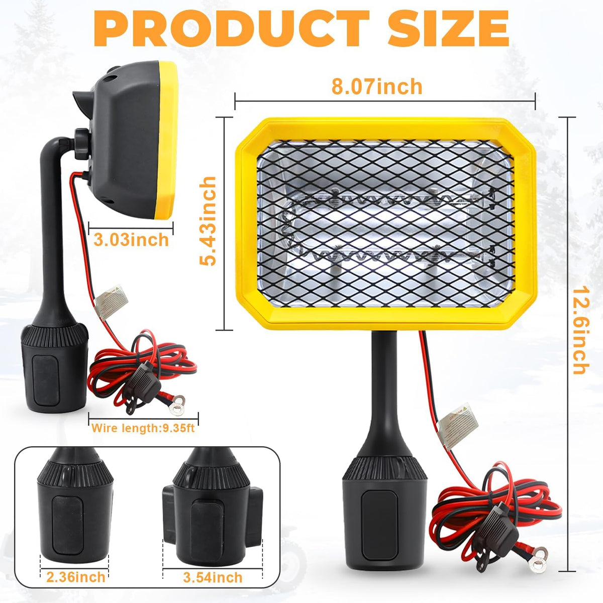 400W Electric Golf Cart Heater Carbon Fiber Fast Heating 360° Adjustable Angle Battery Powered Carry-along Heater with Cup Holder Adapter Compatible with 48V Golf Cart Systems Golf Cart Accessories