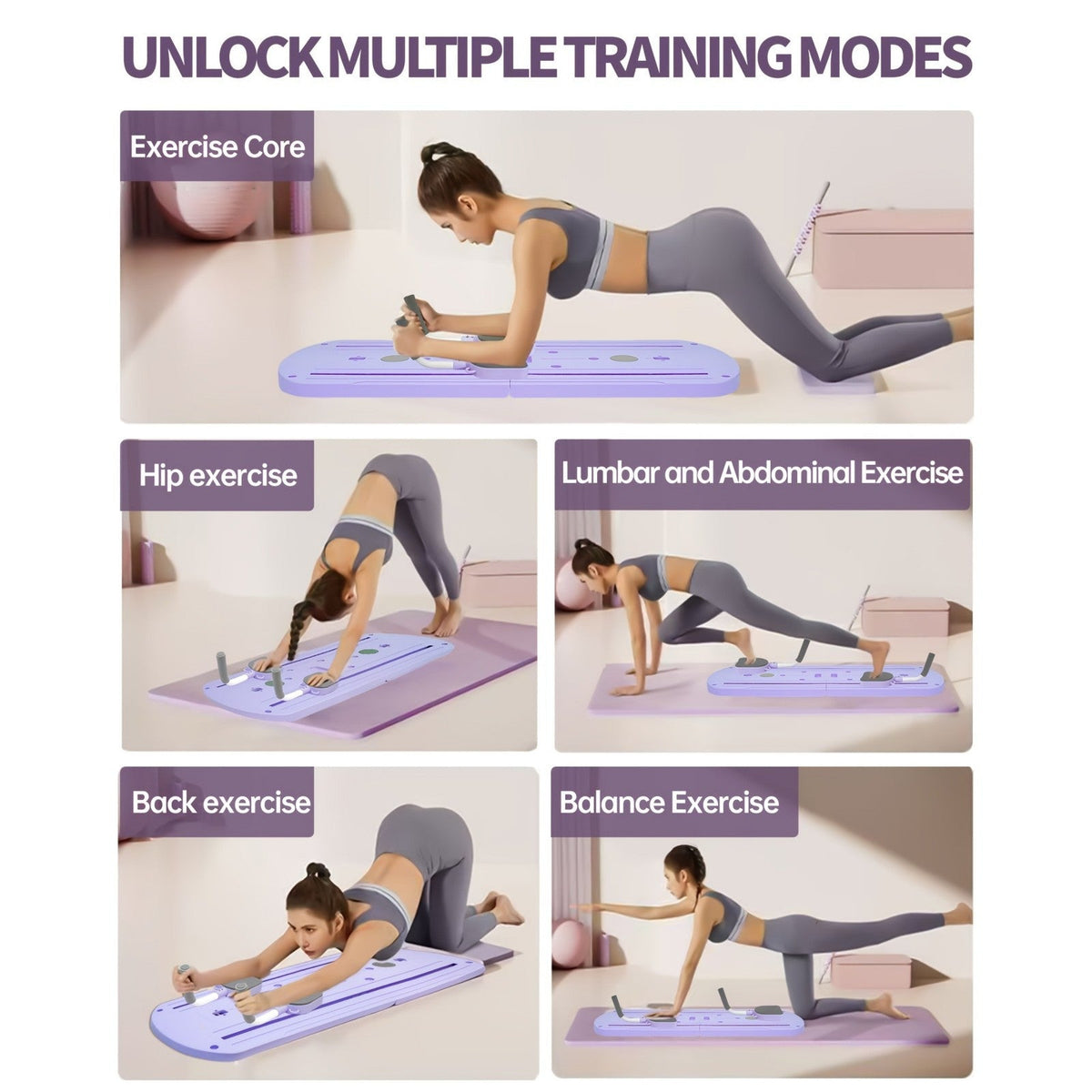Collapsible Pilates Board 8-in-1 with Resistance Bands | Anti-Slip Yoga Push-Up Board for Core Strength, Balance, Fat Burning & Full Body Home Gym Training - product image 6