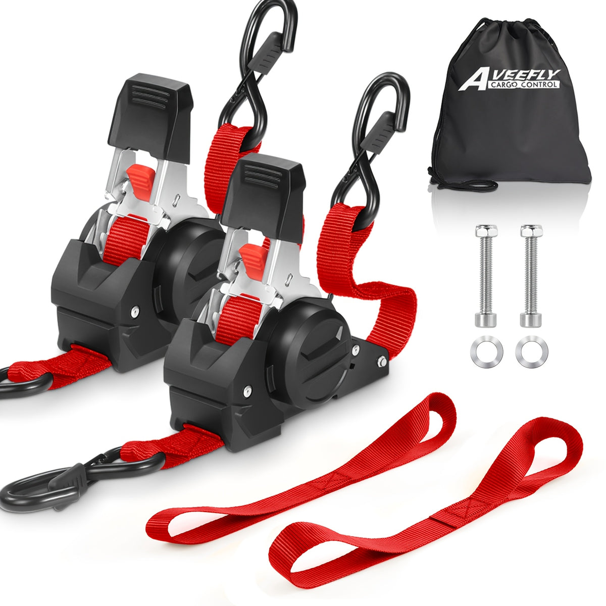 4pcs Retractable Ratchet Straps, 2pcs 10 Feet Heavy Duty Auto Self Retracting Tie Down Straps - Cargo Straps For Truck, Cargo Trailer, Motorcycle, Moving - product image 3