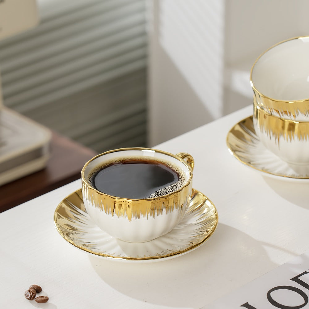 European Ceramic Coffee Cup and Saucer Set of 6 – Light Luxury 8.45oz Porcelain Tea Cups with Plates | Elegant Floral Dinnerware for Wedding Mother's Day Holiday Gift - product image 6