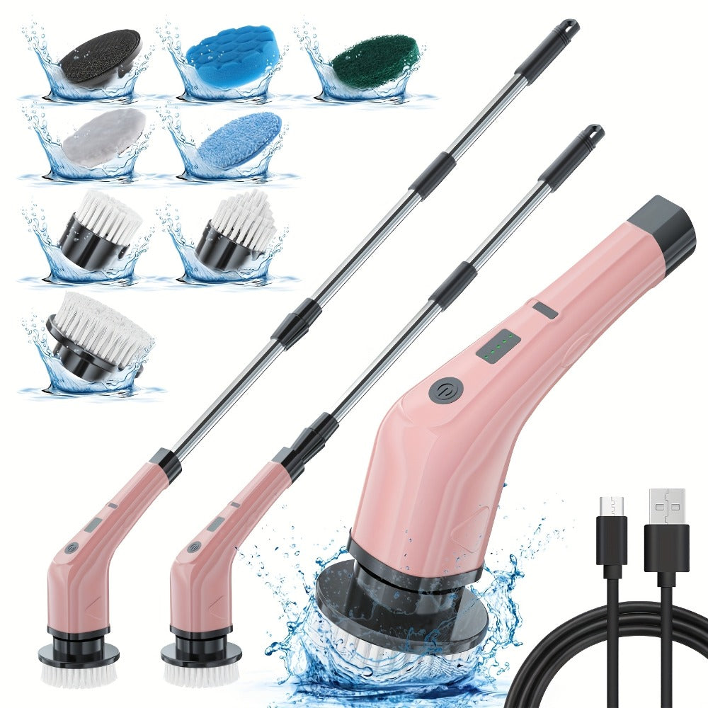 Telescopic Electric Cleaning Brush with Long Handle, 7-in-1 & 14-in-1 Multifunctional Power Scrubber Kit, Replaceable Brush Heads, Household Floor Kitchen Bathroom Tile Grout Scrub - product image 7