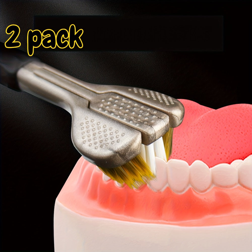 360 Toothbrush 2-Pack – Three-Head Design with Soft & Hard Nylon Bristles, 360° Cleaning, Tongue Coating Removal, Seamless Design for Braces, Bridges & Implants, Fresh Breath Oral  - product image