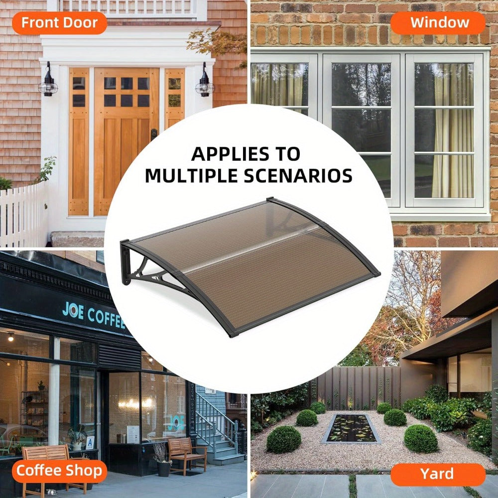 Polycarbonate Window Awning Door Canopy - UV Rain Snow Sun Protection Overhang for Doorways, Patio & Windows, Multiple Sizes, Black/Gray Bracket with Blue/Clear/Brown Board - product image 6