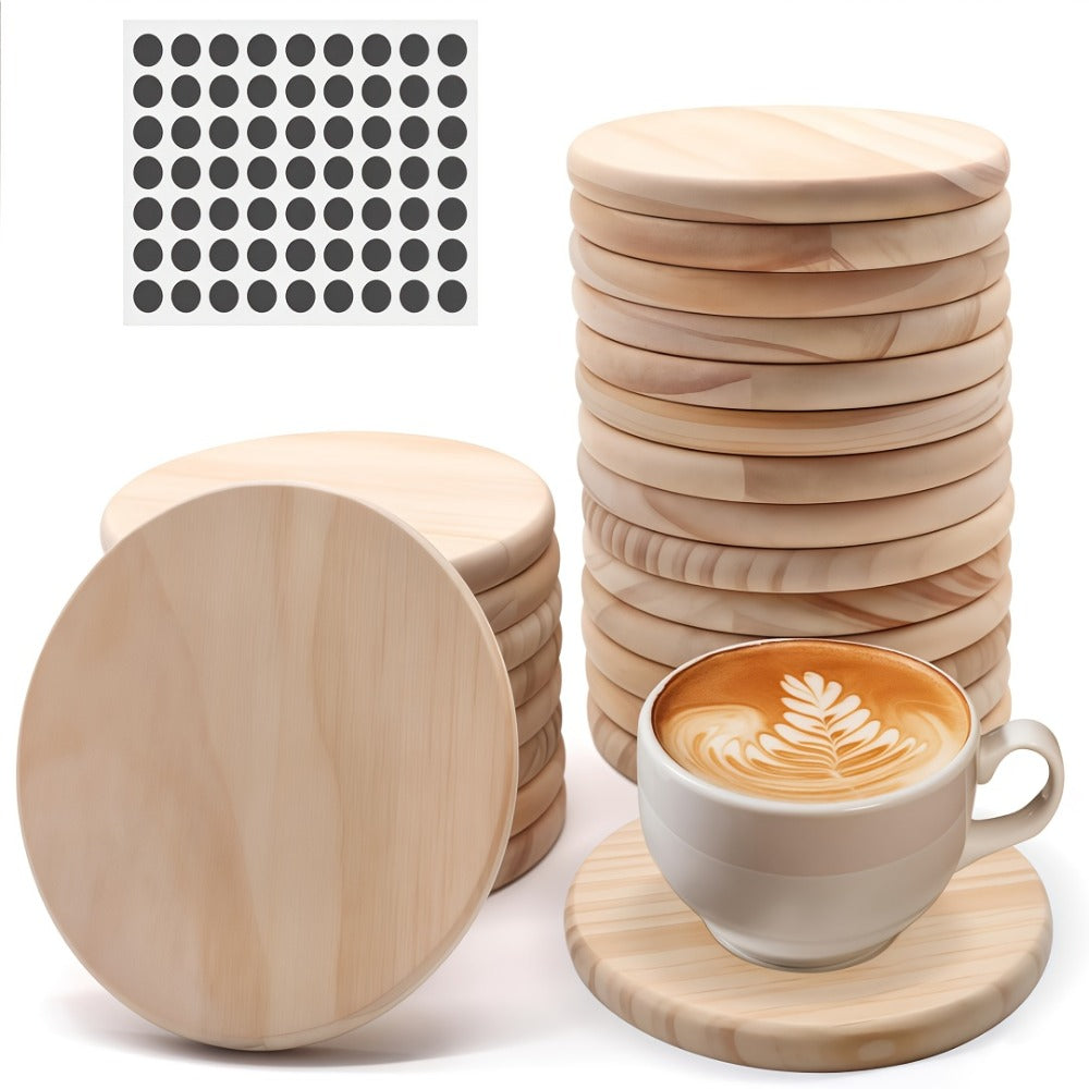 Unfinished Wood Coaster Blanks 4 Inch Round Square DIY Craft Supplies for Painting Engraving Burning with Non-Slip Felt Stickers Handmade Gift Home Decor Christmas Halloween Weddin - product image 3