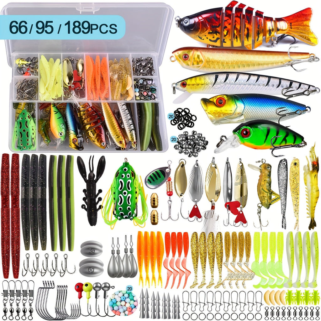 Complete Tackle Bait Set for Freshwater & Saltwater Bass Trout Fishing, Includes Spoons Spinners Soft Baits Hooks, Fishing Gear Gift for Men & Beginners - product image