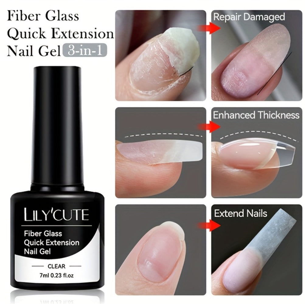 Nail Extension Builder Gel 3pcs - Fiberglass Construction Gel for Broken Nail Repair & Nail Extension, Clear UV LED Soak-Off Fiber Glass Gel Varnish, DIY Salon Nail Kit - product image 12