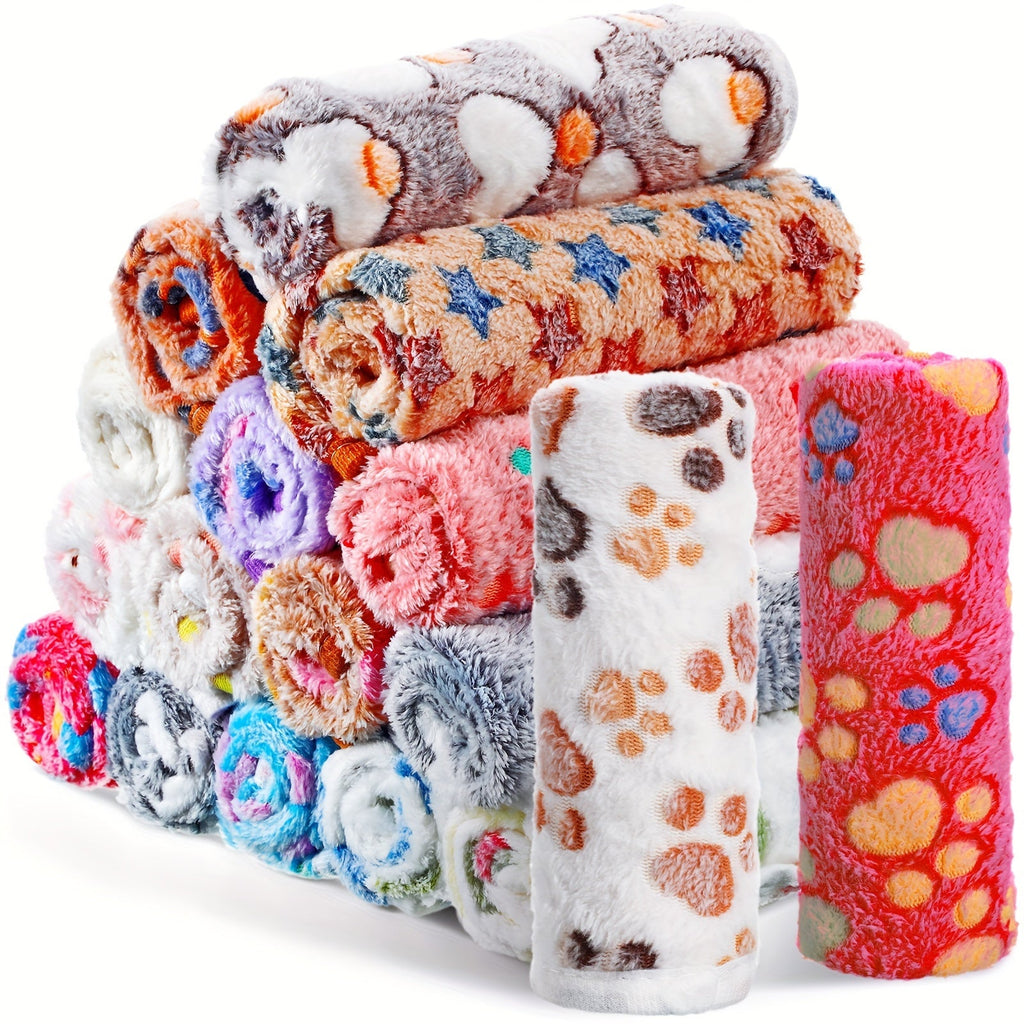 Pet Blanket Fleece 18 Pack Soft Warm Sleep Mat 23x16 Inch – Small Animal Blanket Bulk Set – Cute Paw Bone Star Heart Print Fluffy Bed Blanket for Dogs Cats - product image