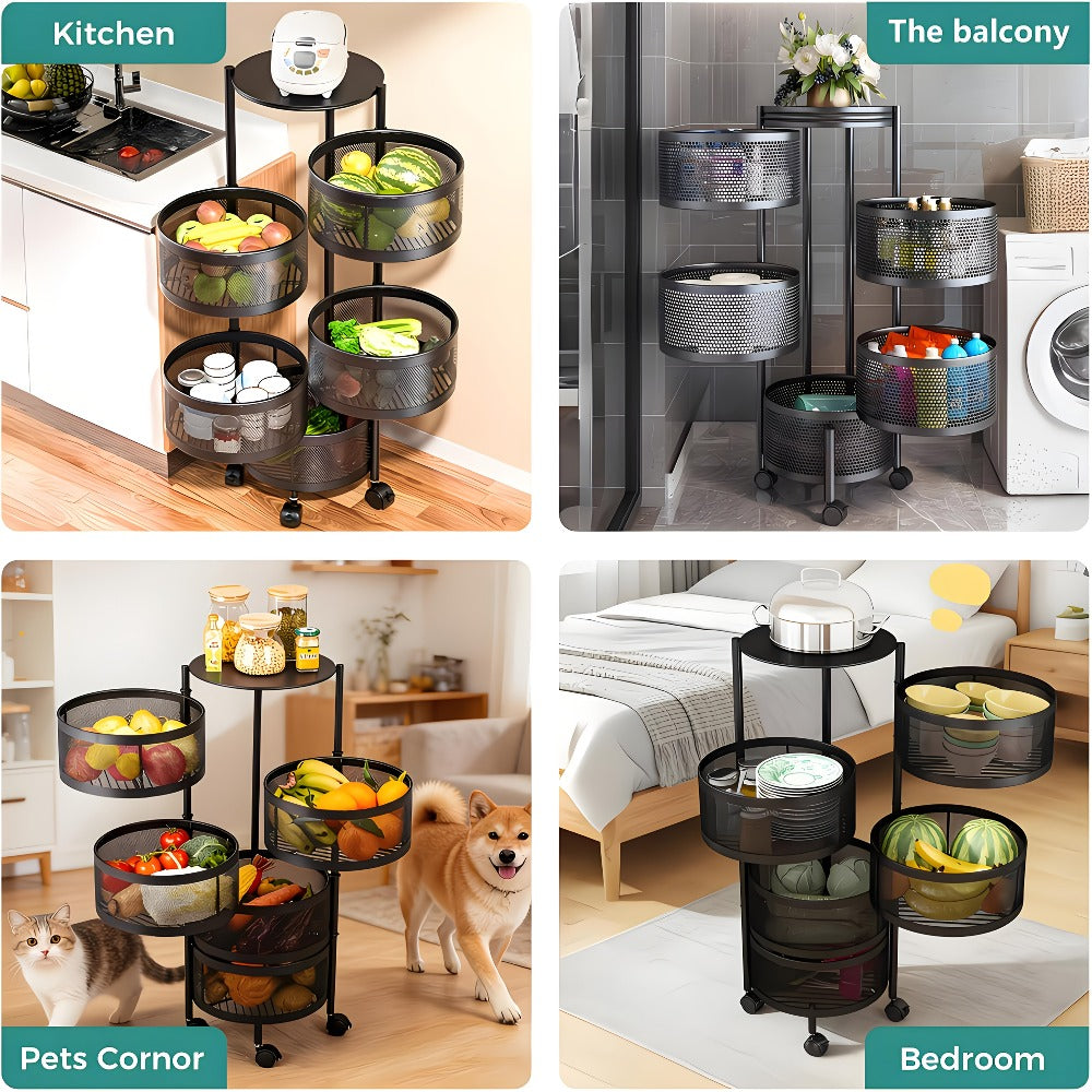 Rolling Storage Cart with Wheels 5-Tier 360° Rotating Kitchen Organizer Basket, No Assembly Space-Saving Floor Standing Bin for Kitchen Pantry Bathroom Bedroom Fruits Vegetables Ho - product image 5