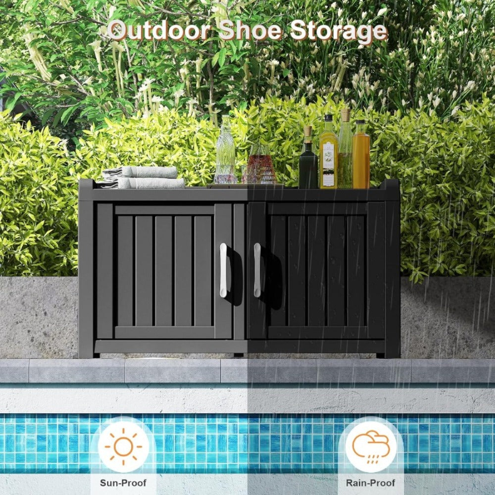 Shoe Storage Bench with Hidden Cabinet Entryway Bench All-Weather Resin Indoor Outdoor Porch Patio Mudroom Hallway Organizer - product image 8