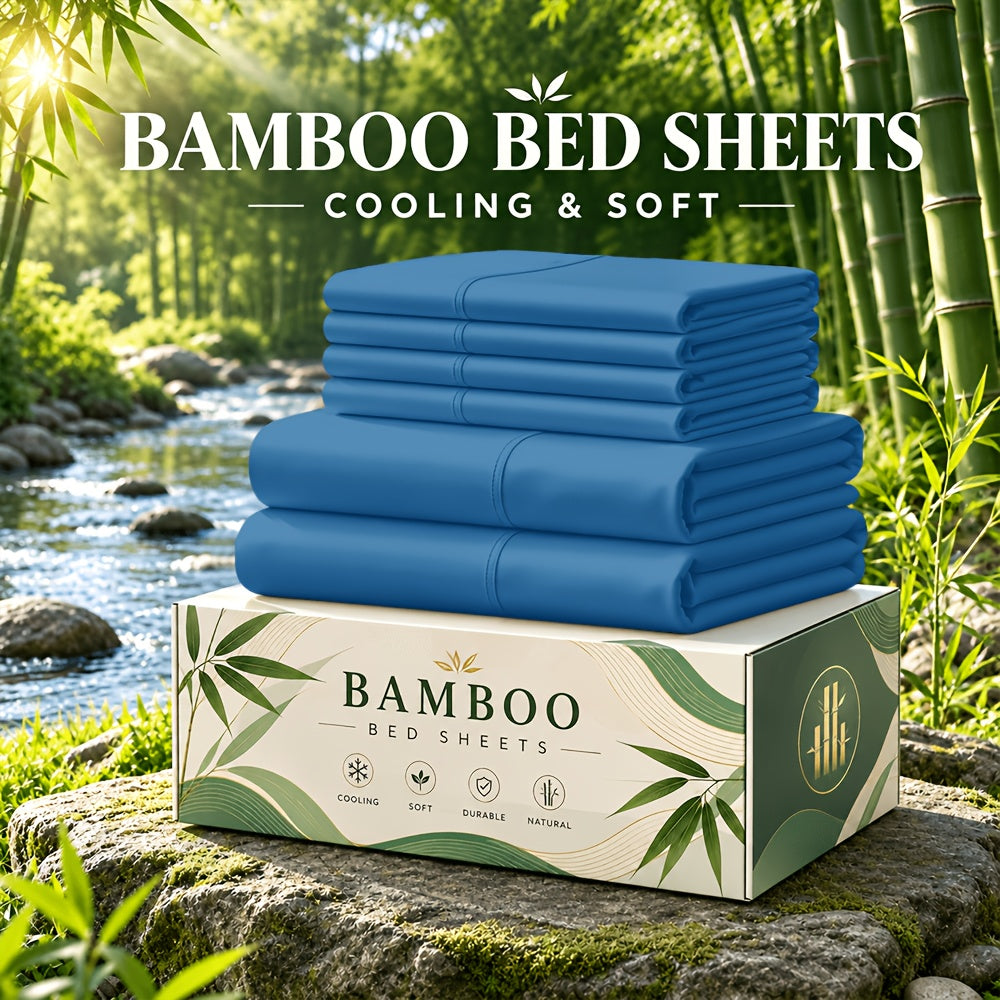 6 pcs Deep Pocket Cooling Bamboo Sheet Set, Luxurious and Ultra-Soft, Breathable, 16 Inch Extra Deep Pocket, Twin, Full, Queen, King, Multiple Colors to Choose - product image 24