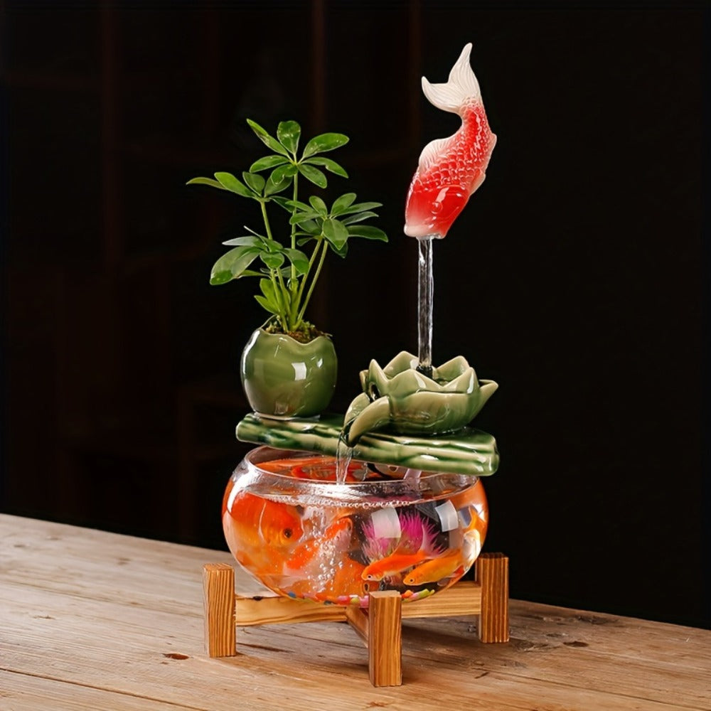 USB Desktop Fish Waterfall Fountain with Glass Bowl – Relaxing Indoor Water Feature Tabletop Decor Zen Fountain Gift - product image 5