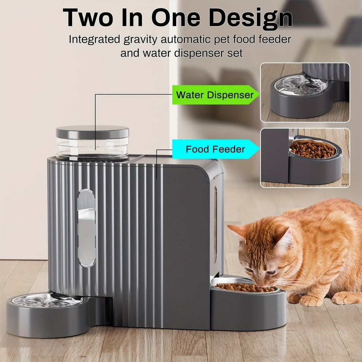 1.59 Gal Water + 5.73 lb Food, Automatic No-Electric Gravity Feeding Station with 304 Stainless Steel Bowl, Removable & Washable, for Small Medium Large Dogs All Life Stages | Gravity Dog Water Dispenser & Feeder 2-in-1 Set