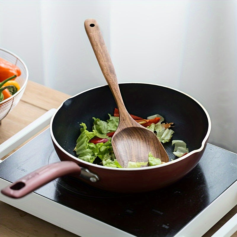 Teak Wood Kitchen Utensil Set 3 Piece Solid Wood Cooking Spoon Rice Spoon High Temperature Resistant Non-Stick Pan Safe Wooden Cooking Utensils Polished Finish - product image 4