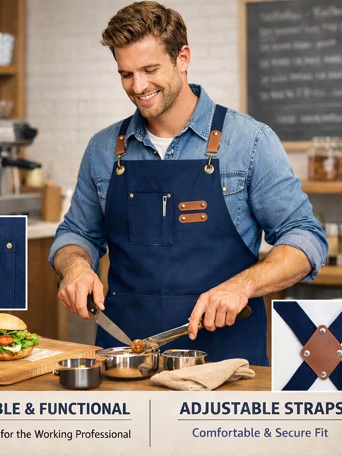 Festive Multi-Use Apron 12OZ Canvas Tool Apron With 3 Pockets - For Cooking, Gardening, Coffee Making, Thanksgiving & Christmas Gift Idea - Unisex Adjustable - product image 22