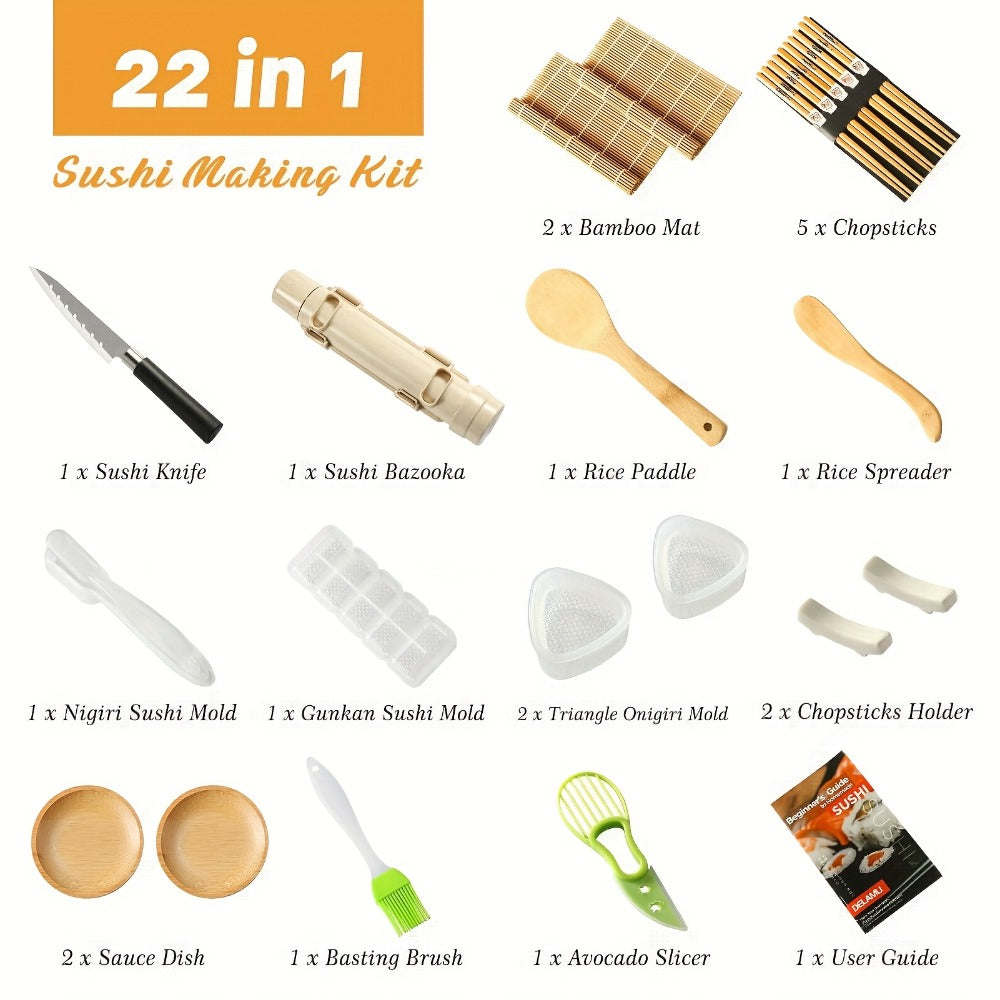 Sushi Making Kit 22-in-1 with Bamboo Rolling Mats Chef Knife Triangle Nigiri Gunkan Molds Chopsticks Beginner Guide – Complete DIY Sushi Set for Home Kitchen Japanese Cooking Gift - product image 12