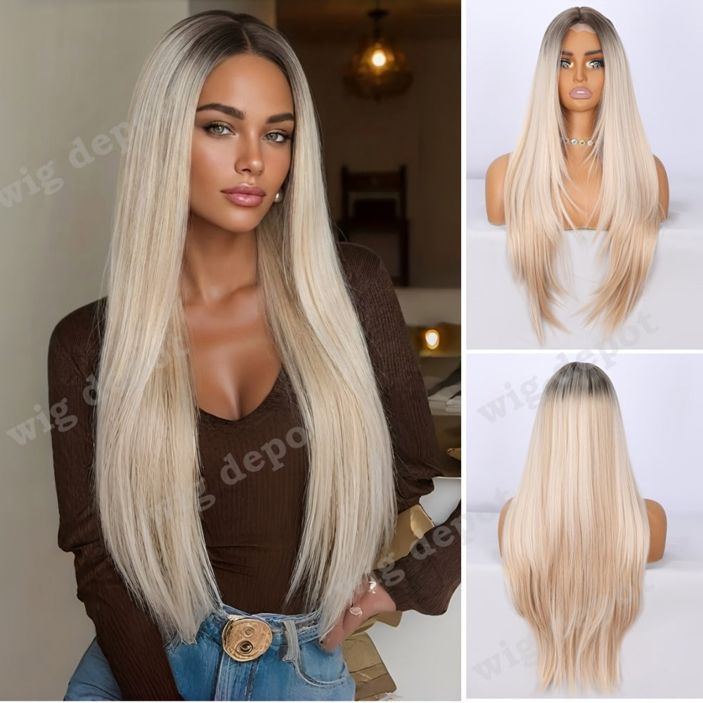 U Part Lace Front Bob Wig 4x1 Glueless Rose Net Cap Middle Part Natural Hairline Synthetic Wig for Women 14 Inch Brown Highlights Milky White Black Pink - product image 6