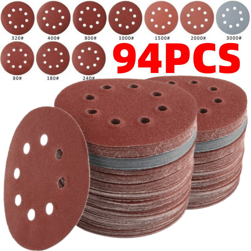 5 Inch Sandpaper 94 Pcs – 8-Hole Hook & Loop Sanding Discs, Assorted Grits 80/180/240/320/400/800/1000/1500/2000/3000, Aluminum Oxide Abrasive for Car Polishing, Wood, Metal & Pain - product image 13