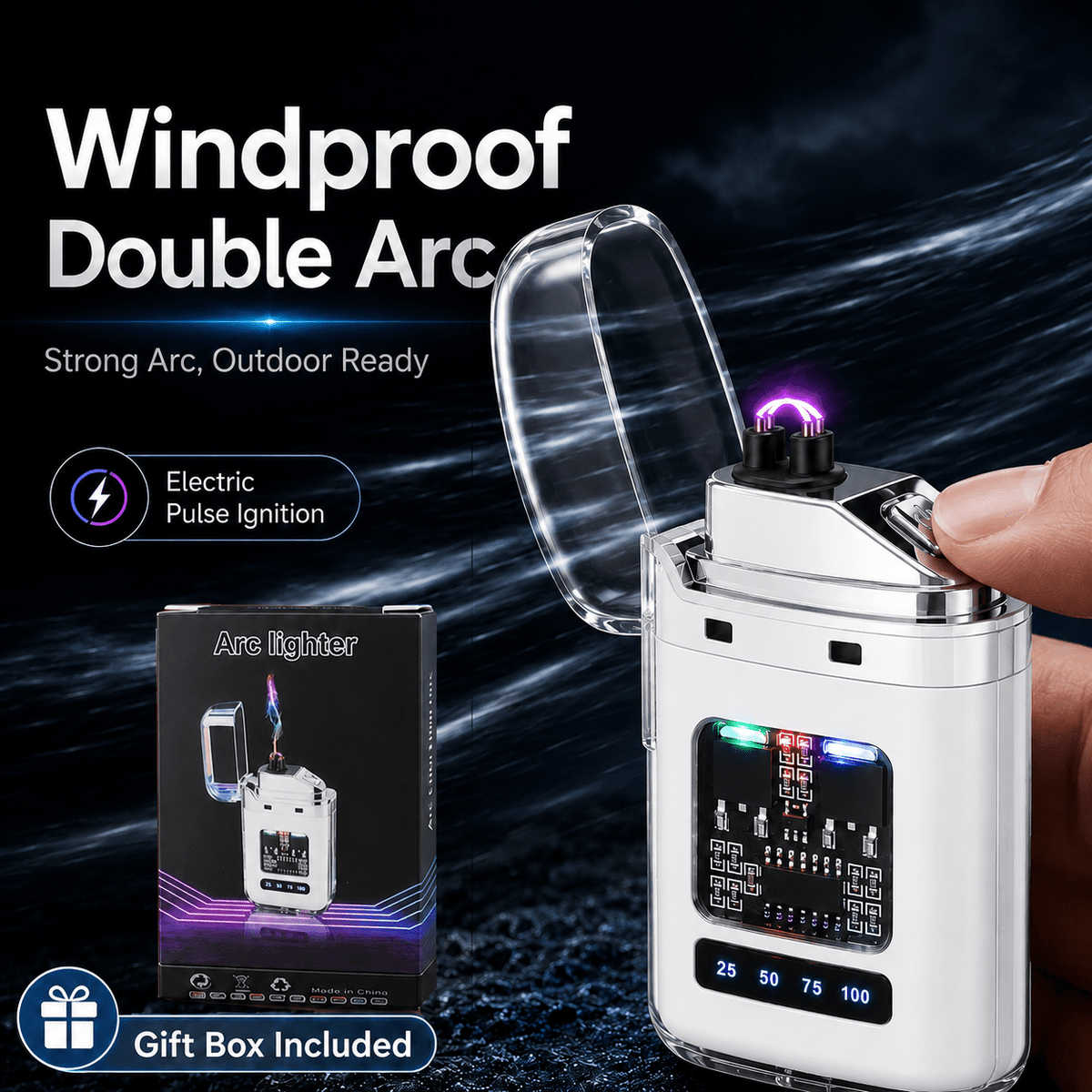 USB-C Rechargeable Plasma Lighter, Windproof Flameless Double Arc Electric Lighter with LED Battery Display, Transparent Portable Lighter for Candles, Camping - product image 5