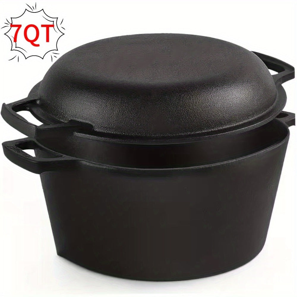 Cast Iron Dutch Oven Set 5.1QT & 7QT with Skillet Lid – Pre-Seasoned 2-in-1 Cookware for Stovetop, Induction, Oven, Campfire & BBQ, Sourdough Bread Baking, Frying, Camping - product image