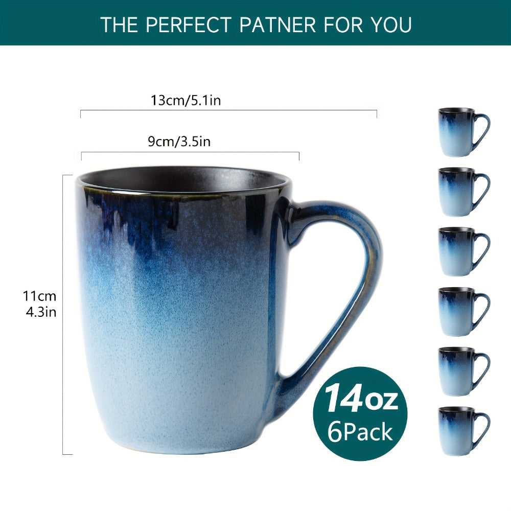 Gradient Blue Ceramic Mugs Set of 6 – 14 Oz Reaction Glaze Coffee Mugs – Durable Stain-Resistant Unique Design – Perfect for Coffee, Tea & Gifting at Weddings, Parties & Holidays - product image 4