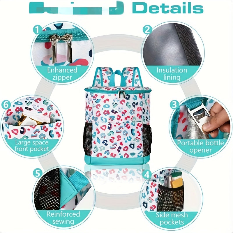 Insulated Cooler Backpack 30-Can Capacity – Leopard Print Carry-along Lunch Bag with Mesh Side Pockets & Adjustable Straps – Camping – Leakproof Thermal Cooler for Beach – Picnics – Hiking & Outdoor Travel