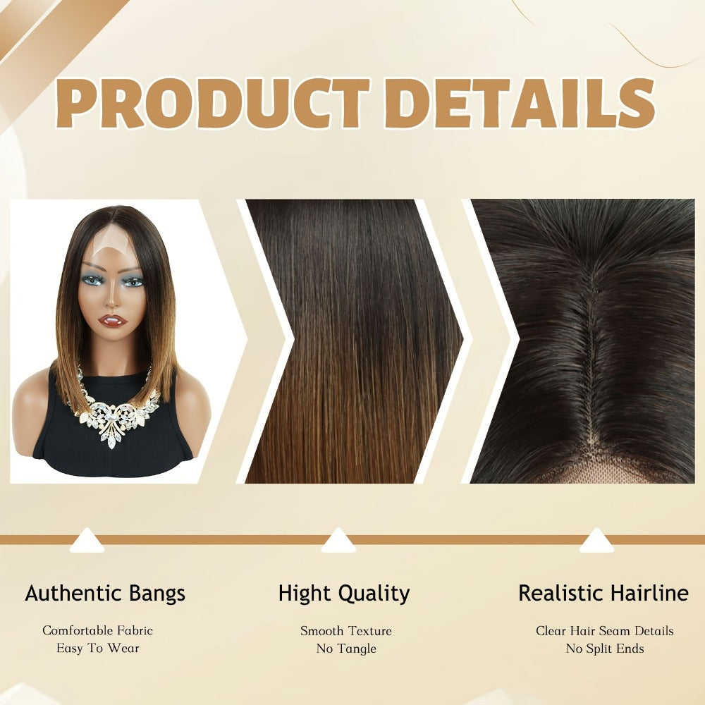 U Part 13x2 Lace Front Bob Wig Ombre Black Brown Straight Synthetic 12 Inch | Natural Hairline Lightweight Glueless for Women Daily Wear & Special Occasions - product image 7