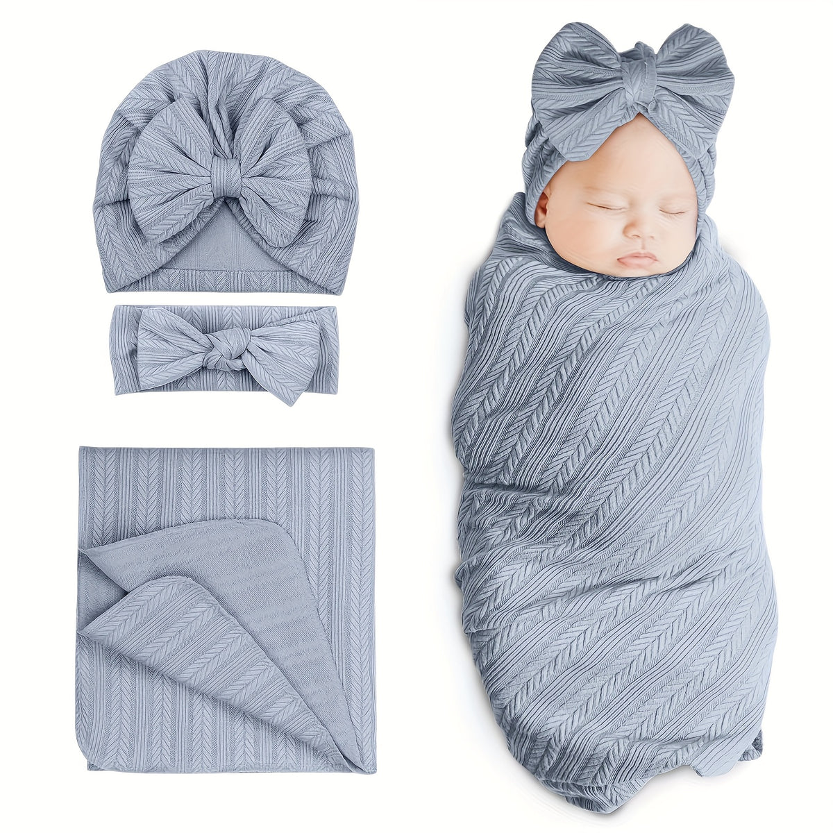 Baby Swaddle Blankets for Girls Boys, 3pcs Newborn Accessories Set with Matching Hat and Bow Headband Soft and Skin-friendly Texture, Suitable for All Four - product image 7