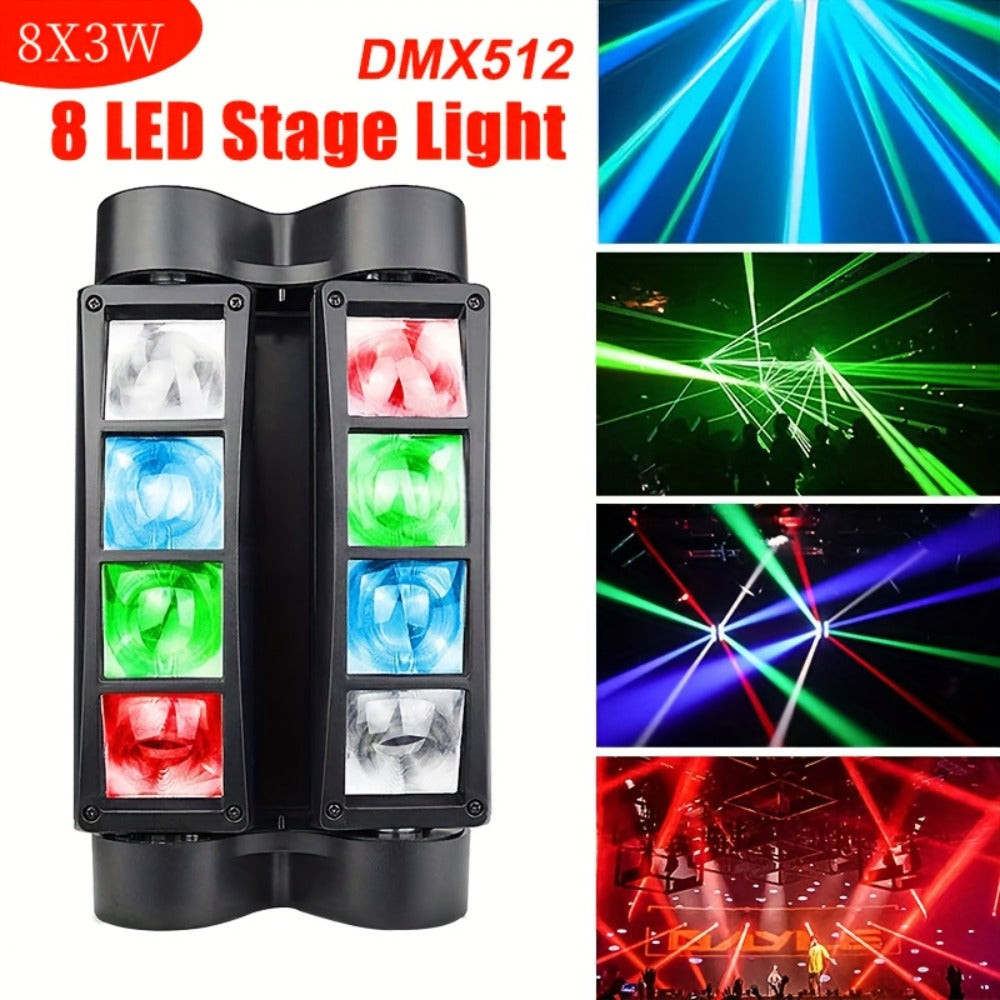 LED Spider Moving Head Stage Light 8x3W DJ Disco Party Light Sound Activated DMX-512 Control Beam Shaking Head Spider Lamp for Club Bar Wedding Carnival Festival Live Show - product image
