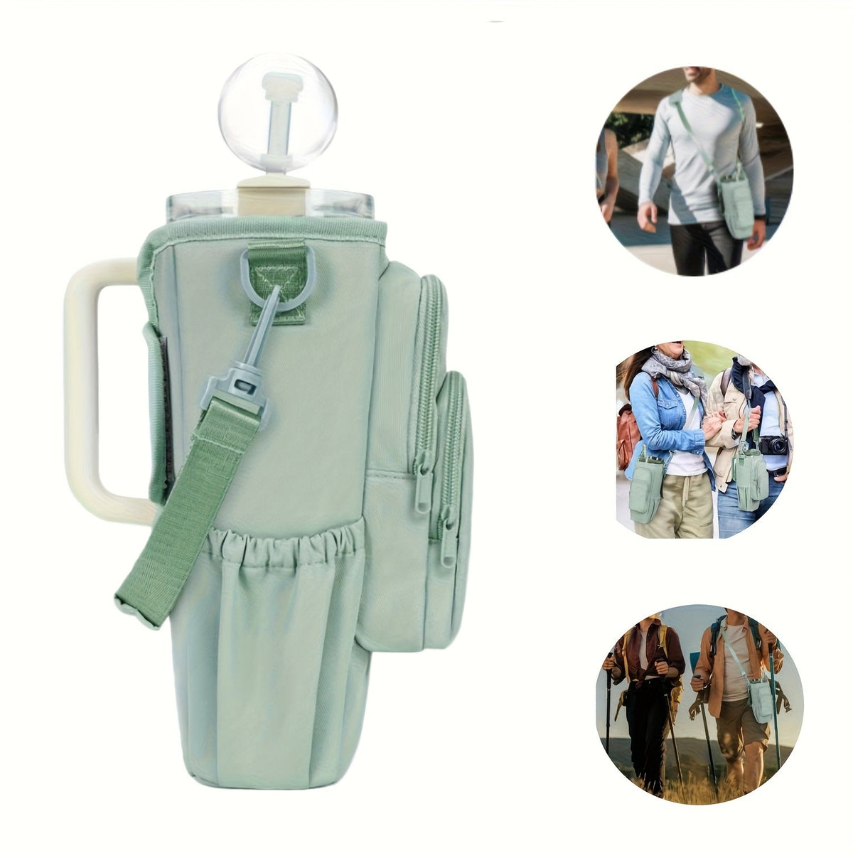 Hands-Free Dog Walking Bag with Phone Pocket, Zippered Compartments & Adjustable Strap for Gym, Travel & Outdoor Activities, Hot/Cold Beverage Holder for Men - product image