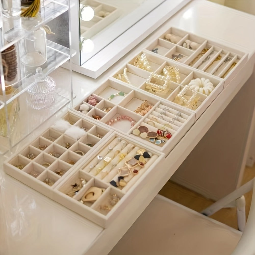 Stackable Jewelry Organizer Trays 6-Piece Set – Rectangular Multi-Compartment Drawer Inserts with Removable Dividers for Earrings, Rings, Necklaces & Bracelets – Tabletop Jewelry D - product image 7