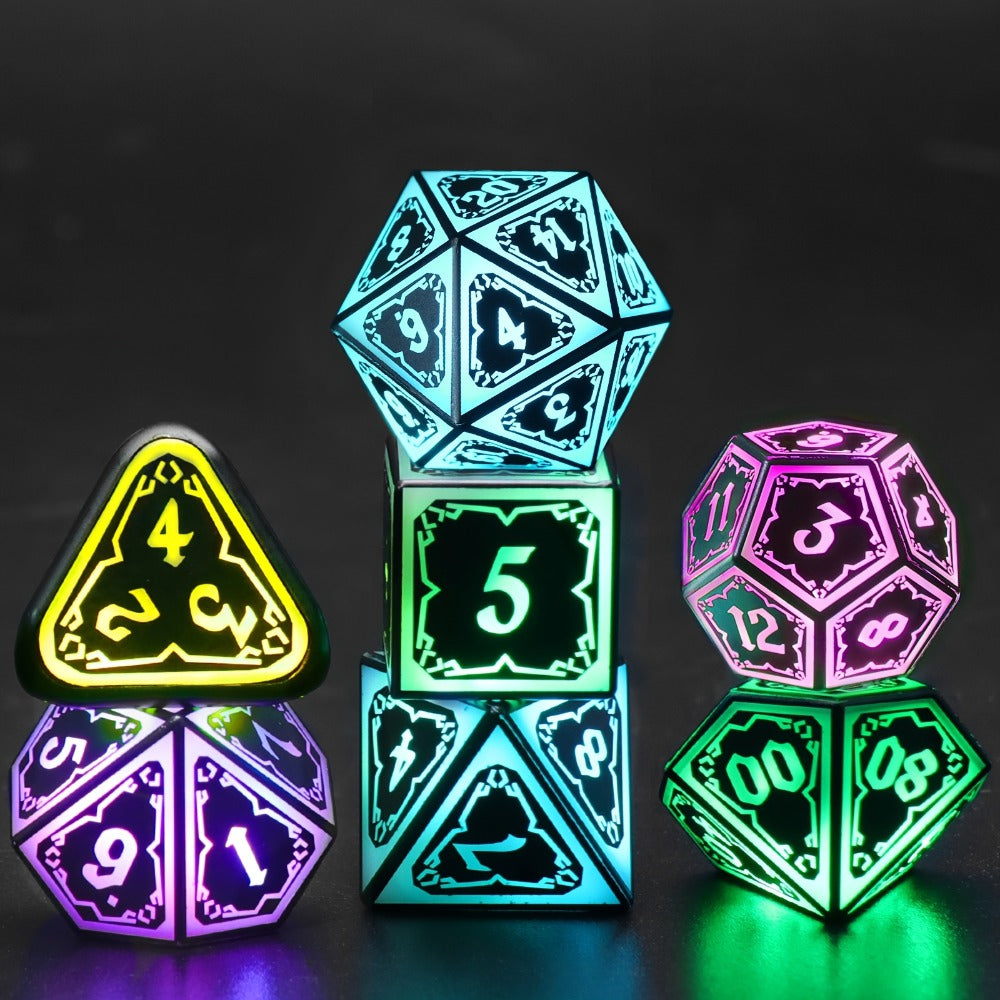 Illuminated Polyhedral Dice with Type-C Charging Case for D&D RPG Tabletop Games, Astral Shard Black, Glow in Dark Gift for Gamers – RGB LED DND Dice Set - product image 8