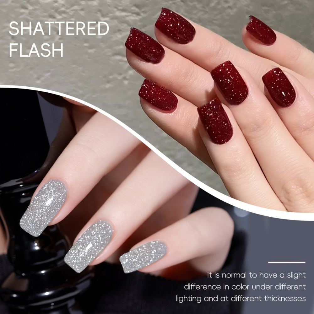Explosive Glitter Gel Nail Polish 2pcs Shattered Flash Silvery Red – High Saturation Sparkle Long-Lasting Gel in Gilt Bottle, Christmas Holiday Salon Manicure Nail Art Gift for Wom - product image 3