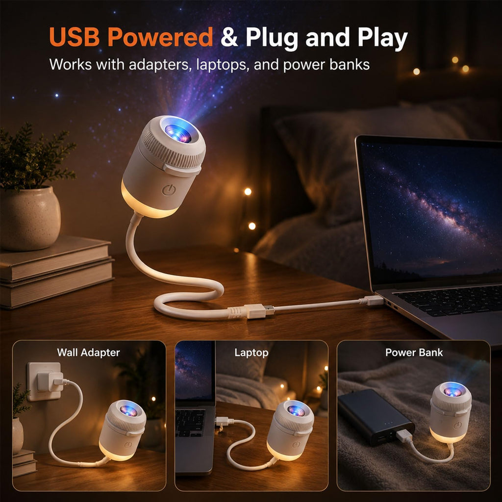 HD Smart 5D Holographic Night Light Projector, 2-in-1 Galaxy Star Lamp, 360° Rotating USB Powered Projector with 3 Films - product image 5