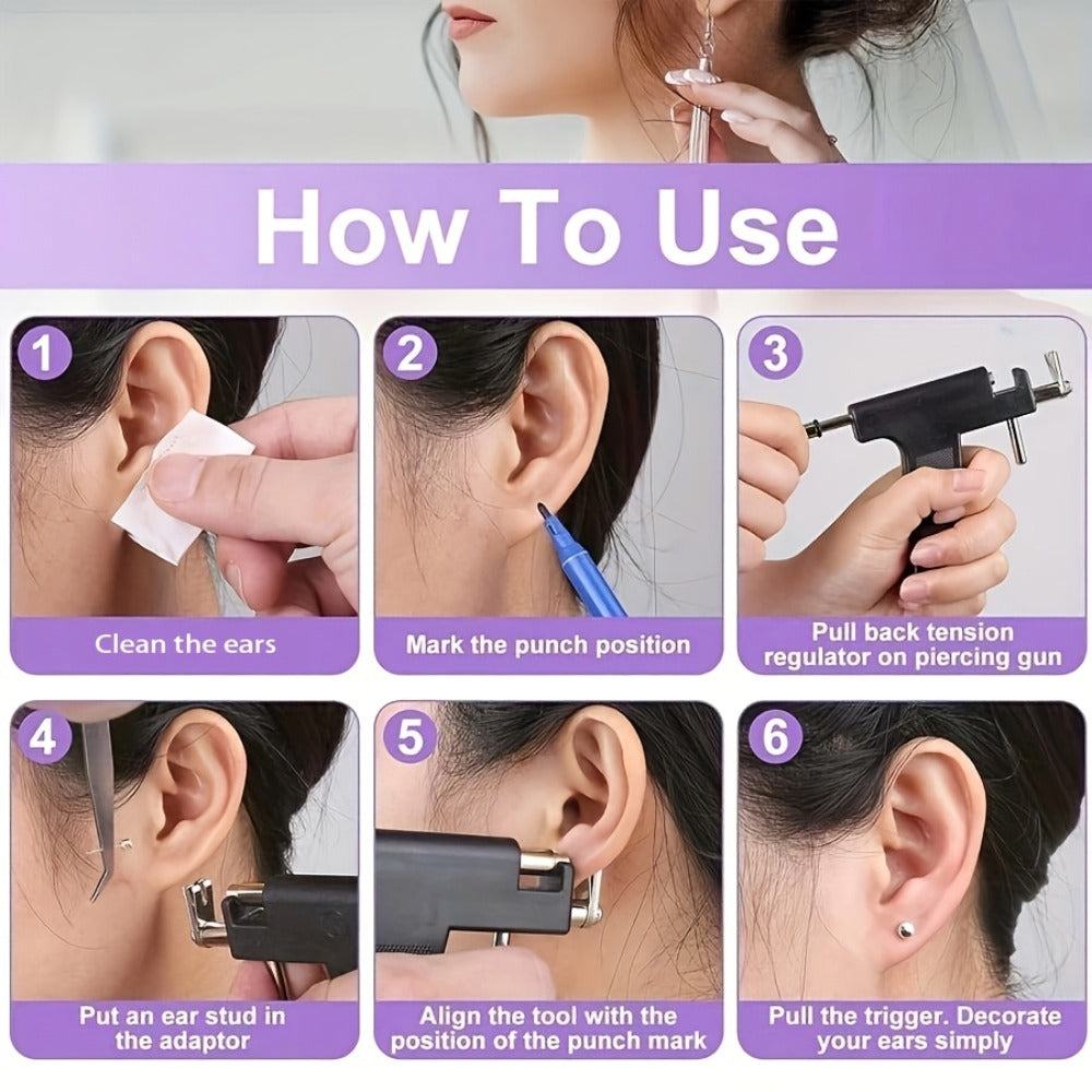 Ear Piercing Tool Set Reusable - Safe Ear Piercing Kit with Ear Studs, Professional Piercing Gun for Home & Salon Use, Unisex, Hypoallergenic Ear Studs Included, Multiple Combinati - product image 5