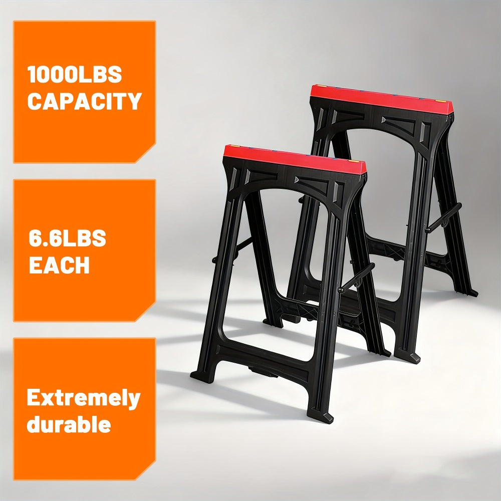 Folding Sawhorse 2 Pack Heavy Duty 700LBS Capacity Portable Work Support Horses Foldable Steel Saw Horse Set with Non-Slip Legs for Workshop Garage DIY Projects - product image 3