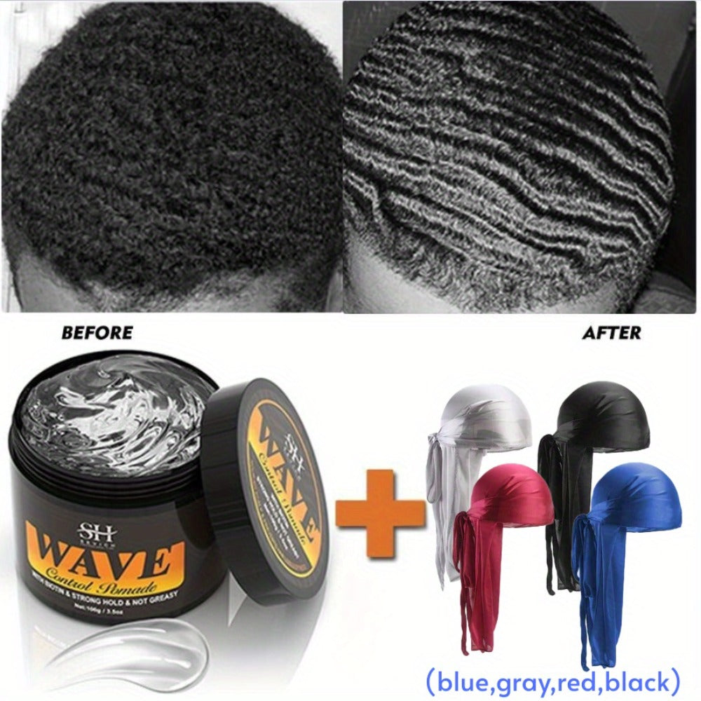 Wave Pomade Set for Men Strong Hold 360 Waves — Glycerin Formula Silky Shine, 4-Piece or 5-Piece Bundle with Silky Durag & Wave Brush, Deep Wave Pattern Hair Styling Kit, 100g - product image 5