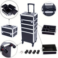 Rolling Makeup Case Aluminum 4-in-1 Extra Large Professional Cosmetic Trolley with 360° Swivel Wheels for Makeup Artist Tattoo Artist Salon Travel Black Pink Silver - product image 15