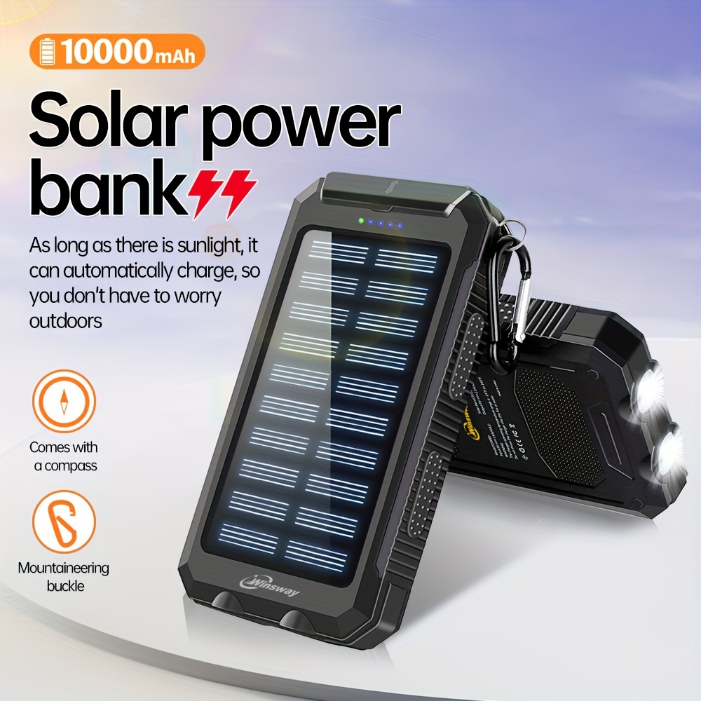 Winsway 10000mAh Portable Solar Panel Charger with 4 Dual USB Ports And Type-C/Micro USB Input Ports, Equipped with A 2.4W LED Flashlight/compass, Suitable for All Mobile Devices,  - product image 6