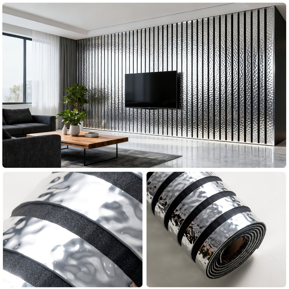 Luxury Mirror 3D Wallpaper Roll Self Adhesive Peel and Stick PVC Vinyl Film Grid Vertical Stripe Pattern for TV Wall Sofa Background Bedroom Living Room Decor Mirror Gold Silver Wa - product image 10