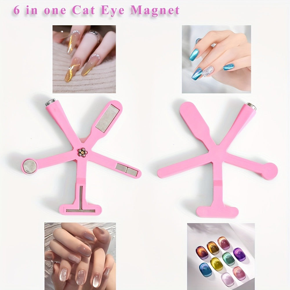 Cat Eye Nail Magnet Set 3Pcs 6-in-1 Magnetic Nail Art Tool – Pentagram Heart Round Cigar Magnets for Cat Eye Gel Polish Linear Star Heart Effects, DIY Home Salon Studio, Pink Desig - product image 7