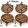 4 pcs Acacia Wood Rolling Round Plant Caddy for Plant Pots, Heavy Duty Plant Stand with 360° Lockable Wheels, 360Lbs Capacity Caddy for Indoor and Outdoor Use - product image 3