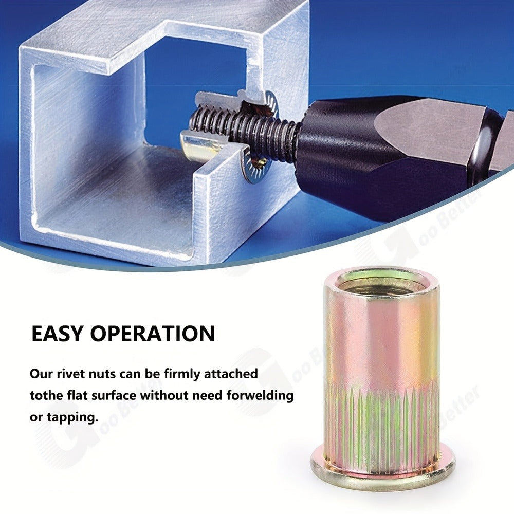 860pcs Rivet Nut Kit SAE UNC Assortment – Zinc Plated Carbon Steel Flat Head Insert Threaded Nuts 7 Sizes with Case for Auto Furniture & Industrial Projects - product image 6