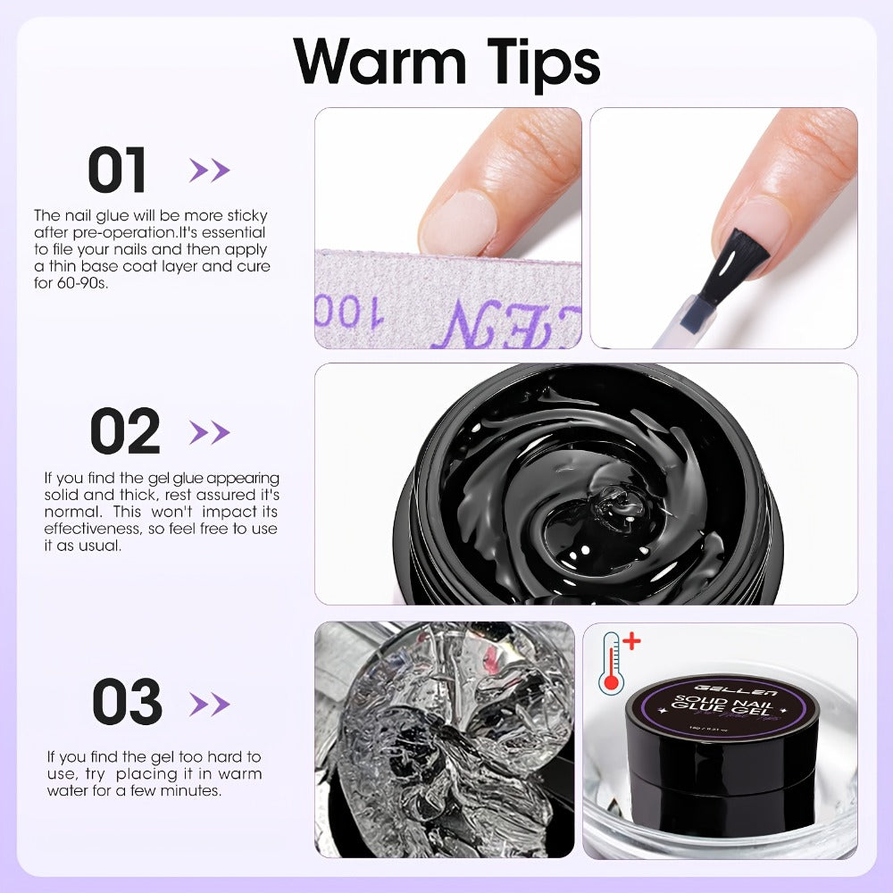Solid Gel Nail Glue Kit with Mini LED Lamp — 8g UV Cure Gel Glue 28+ Days Long-Lasting Bond for Press On Nails Acrylic Tips Rhinestones, Non-Toxic Natural Resin, Salon & Home Manic - product image 10